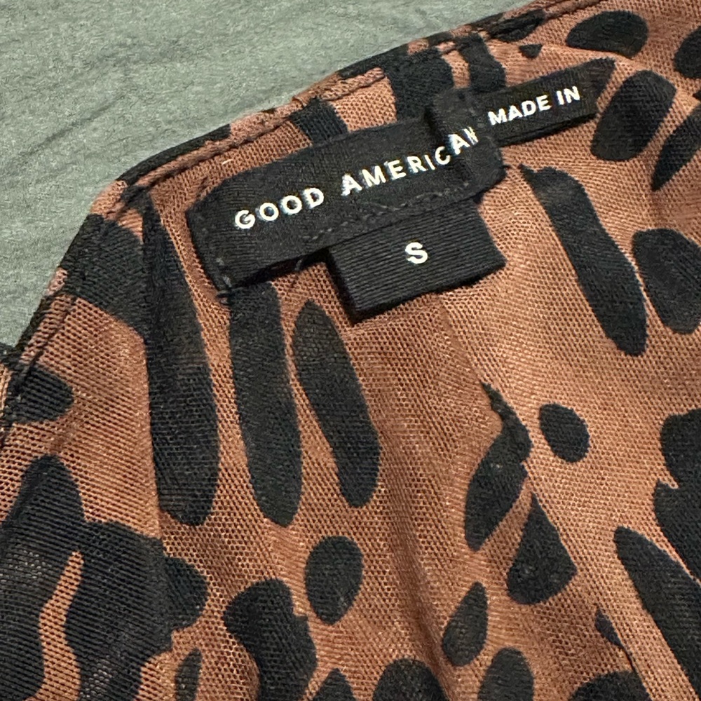 Good American Black and Brown Animal Print Top